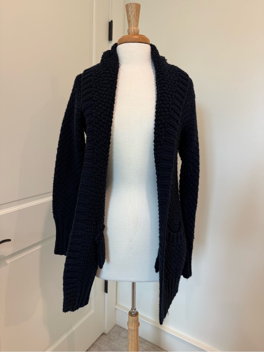 Bershka Black Open-Front Knit Cardigan